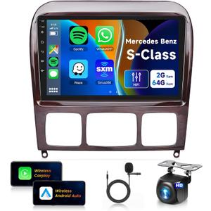 2+64G for Mercedes Benz S-Class W220 S280 S320 S350 S400 S430 S500 S600 S55 AMG 99-07 Car Radio Wireless Carplay/Android Auto,Android Car Stereo 9 Inch GPS DSP WiFi FM/RDS+Backup Camera