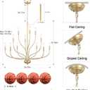 Modern Gold Chandelier for Dining Room,12-Light Gold Chandeliers,34 Inch Large Industrial Hanging Light Fixture for High Ceilings for Living Room, Kitchen, Entryway,Foyer