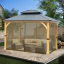 BPS 10' x 12' Gazebo Universal Netting Screen Replacement, 4-Panel Screen Walls with Double Zippers for Outdoor Patio, Brown