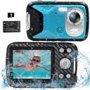 4K 16FT Underwater Camera, 48MP Waterproof Digital Camera with 32GB Card, Compact 18X Zoom Waterproof Camera for Snorkeling Swimming Vacation, Blue