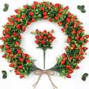 20 Pcs Artificial Strawberry Branches 11.81" Long Stem Strawberry Picks Plastic Realistic Straw Berry with Green Leaves Simulation Fruit Branch Decorative Branch for Vase Home Party Decoration