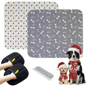 2PC Puppy Pee Pads with Pheromones, Washable Puppy Training Pads for Dogs Reusable Puppy Potty Pads for Dogs and Cats(with Pet Hair Removal Gloves)