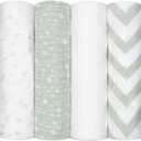 Comfy Cubs Muslin Swaddle Blankets Pack of 4, 47 x 47 Inches, Soft Cotton Baby Blanket Set, Large Multipurpose Swaddling Wraps for Newborns - Self-Soothing Swaddle - Green