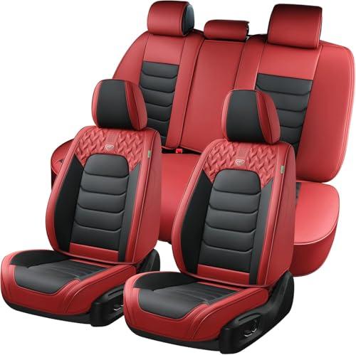 FLORICH Car Seat Covers Full Set, Leather Seat Cover, Front and Rear Seat Covers 5 Seats, Waterproof Car Seat Cushion Protector Accessories for Sedan SUV Pick-up Truck (Red&Black, Full Set)