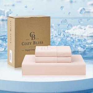 Cozy Bliss Premium Cooling Sheet Set King Size, Q-Max>0.4, 3PCS No Flat Sheet with 2 Pillowcases, Breathable Fitted Sheet for Hot Sleepers & Night Sweats, Deep Pocket Up to 15 Inches, Pink