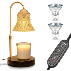 DORESshop Candle Warmer Lamp, Electric Candle Lamp Warmer with Timer(2H/4H/8H), Adjustable Height & Heat with 2 Bulbs, Birthday, Housewarming, White Elephant Gifts for Adults