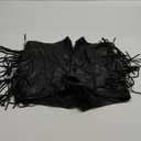 Women's Fringe Trim PU Leather Club Party Shorts Cowgirl Tassel High Waist Straight Leg Mini Shorts (Large, Black)