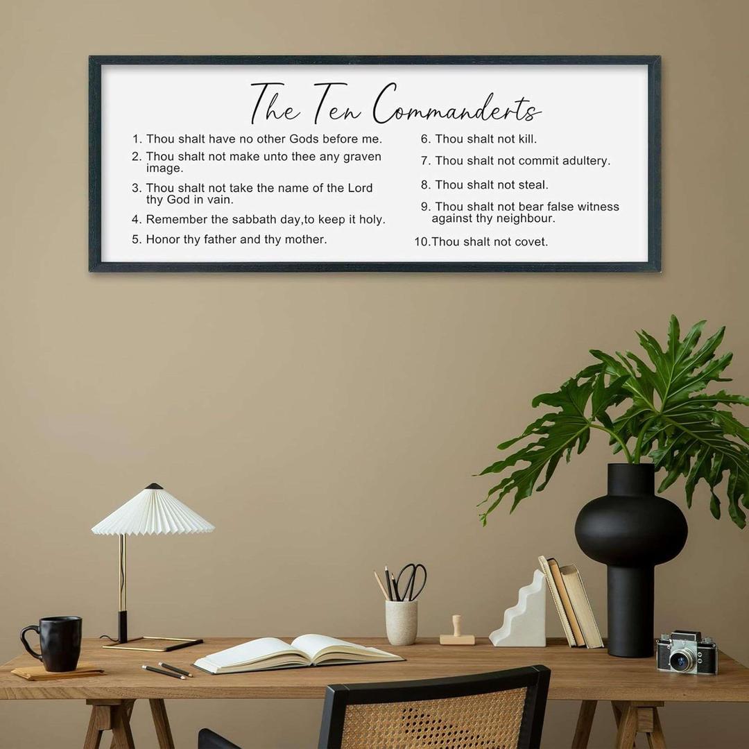 comurdyo The Ten Commandments Scripture Sign Wall Decor 40"X15" Bible Verse Catholic Christian Large Wooden Framed Wall Hanging Art (Black)