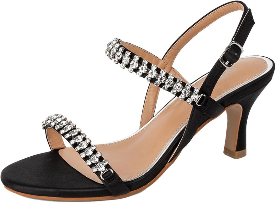 SheSole Womens Heels Sandals Sparkly Dress Shoes Low Kitten Heel Rhinestone Bride Wedding Shoes Black Silver Gold White (10)