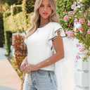 siliteelon Blouses for Women Business Casual Tops for Women Ruffle Short Sleeve Flowy Satin Silk Work Trendy Elegant Summer (White, XL)