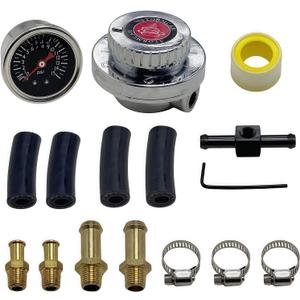 Universal Manual Adjustable 1-5 Psi Fuel Pressure Regulator Carburetor Carb Fuel Pump Kit with 0-15 Psi Pressure Gauge and Fuel Block for Carburetor Engine