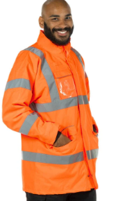 Mens Rain Jacket - Waterproof Hooded High Visibility Safety Coat with Reflective Strips 4XL
