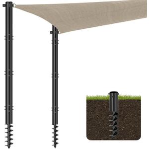 Shade Sail Poles,Heavy Duty Sun Shade Poles with Spiral Drill Bit,Steel Shade Sail Post with D-Clamp for Outdoor String Light, Patio, Backyard