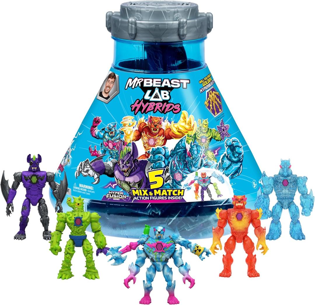 MrBeast Lab Hybrids Mega Pack, Reveal Different Hybrid Parts to Create 5 Mix & Match Action Figures, Including a Mega Torso Panther Experiment to Reveal Hybrids' Real Colors, Collect 30+ Beasts