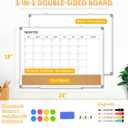 Dry Erase Calendar Whiteboard for Wall, 24"x18" Magnetic Monthly White Board Cork Board Combo, Double Sided, Aluminum Frame, Wall Hanging Wipe Board for Home, Office, School, Dorm