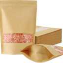 FireKylin 100 Pcs Brown Paper Bags with Window, 6.3" x 8.6" Stand Up Pouches, Zipper Food Storage Bags for Packaging Products, Reusable, Sealable