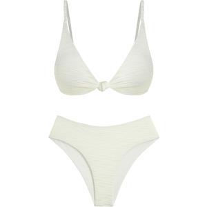 ZAFUL Bikini Set for Women V Neck Knot Front Push Up Bathing Suit High Cut Two Piece Swimsuit Brazilian Cheeky Swimwear, XXL