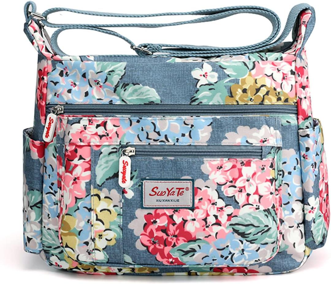 Cross-body Bag Women's Multi Pocket Nylon Messenger Bag Shoulder Bag Lightweight Travel Handbag 29L x 23H x 15W cm