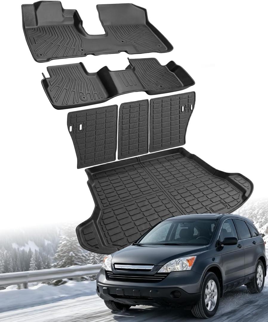 Floor Mats & Cargo Liner for Honda CRV 2007-2011 Full Set | All-Weather Durable TPE Floor Liner Trunk Mats with Backrest Mats Accessories for Honda CRV 2007-2011