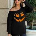 LOTUCY Halloween Pumpkin Face Sweatshirts Womens Jack O' Lantern Pumpkin Pullover Cute pumpkin Long Sleeve Shirt (Black, M)