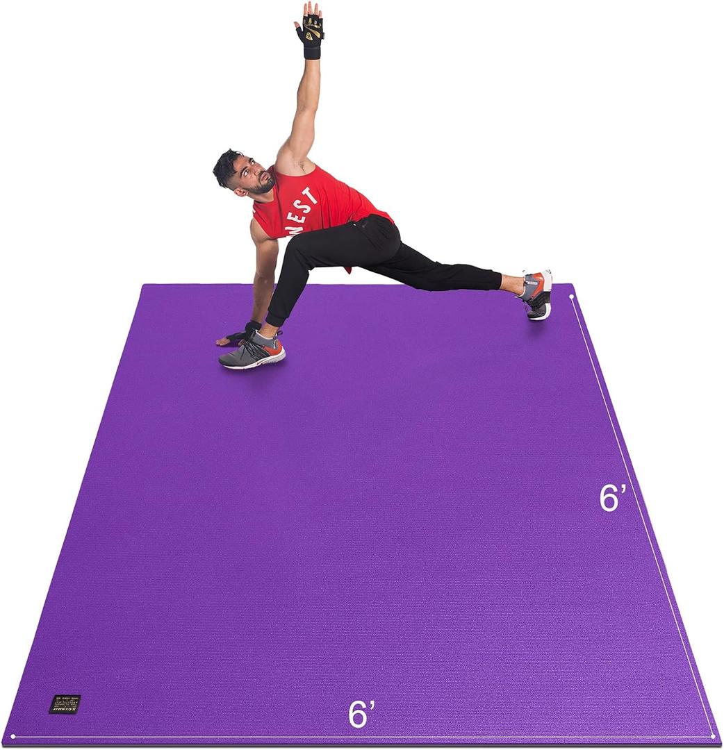GXMMAT Large Exercise Mat 6'x4'/6'x5'/6'x6'(7mm), Thick Workout Mats for Home Gym Flooring, Extra Wide Non-Slip Durable Cardio Mat, Shoe Friendly, Perfect for Plyo, MMA, Jump Rope, Weights, Fitness (Purple Grey)