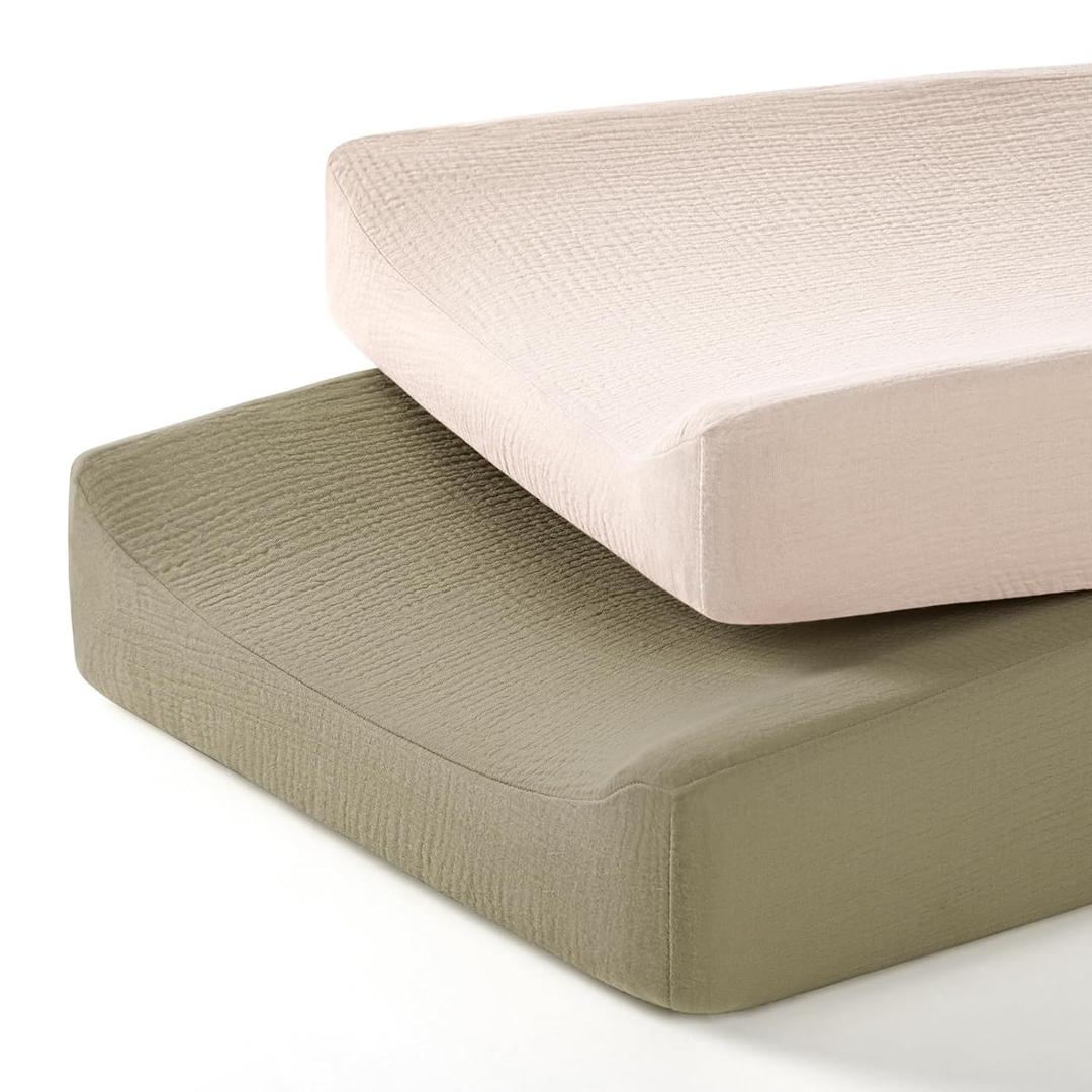 lulumoon Baby Changing Pad Cover: Muslin Diaper Changing Table Pad Cover - Changing Pad Sheets for Girls Boys (S-olive&cream)