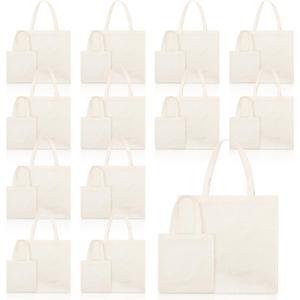Amylove Mini Tote Bag Sublimation Blank Canvas Tote Bags Reusable Grocery Luggage DIY Sack Goody for Party Even(15 x 15 Inch,8.5 x 8 Inch,Natural Color,12 Pcs)