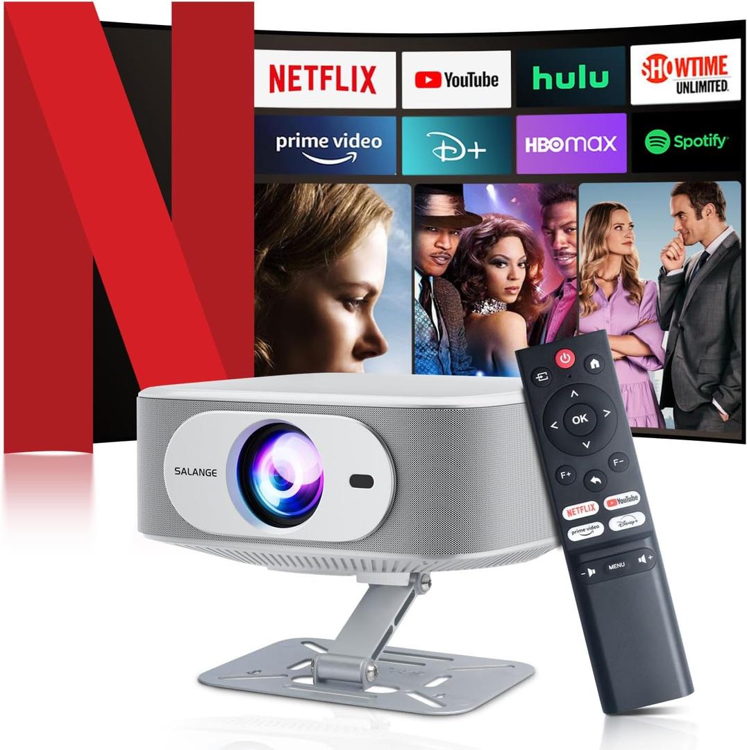Netflix Licensed Projector with Wifi Bluetooth 4K, Auto Keystone/Electric Focus, Smart Android 13 NTV, 400 ANSI Lumen, 1080P Native Outdoor Movie Projector, Mini Portable, Built-in Apps (2025) (white)