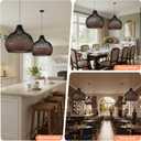 Arturesthome Rattan Pendant Lights, Wicker Chandelier Boho Basket Lighting Fixtures, Natural Woven Hanging Lamp for Kitchen Island Dining Room Black, 15.74"x15.74"