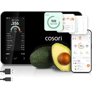 Cosori Smart Food Kitchen Scale with Nutritional Calculator, Free App for AI Scan, Calorie & Macro Tracking, Food Preload, On-Screen Nutrient Info, Personal Goals, Rechargeable, 11 lb / 5 kg (Black)