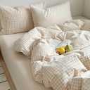 Gingham Comforter Set Twin Size - 2 Pieces Beige White Gingham Comforter Bedding Sets Checkered Pattern,Twin Bed in a Bag with Plaid Comforter and 1 Pillowcase