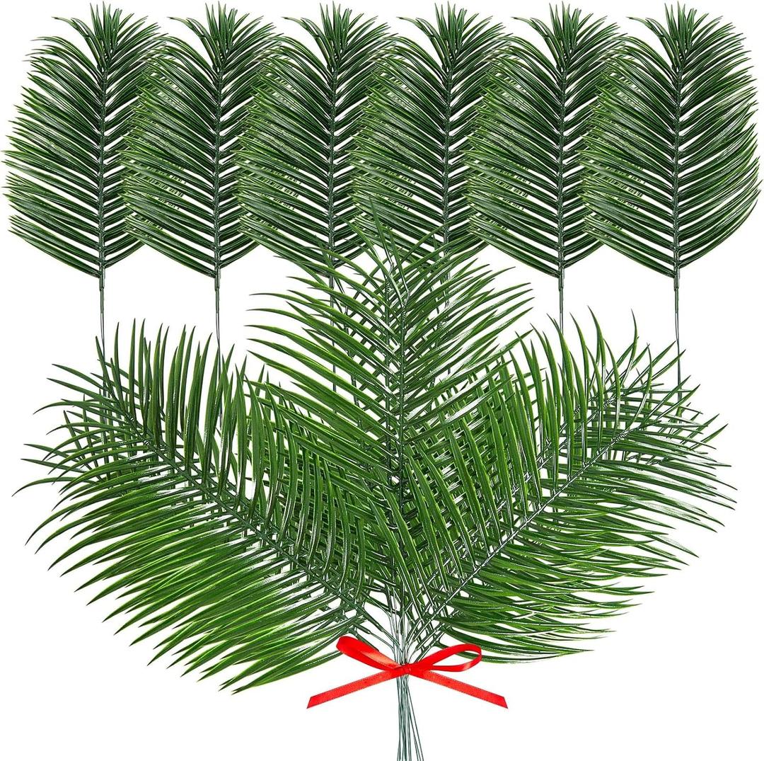 Taiyin 50 Pcs 20 Inches Easter Artificial Palm Leaves Large Tropical Green Leaves Plastic Jungle Fake Palm Leaves Plant Faux Safari Leaves for Easter Party Decoration