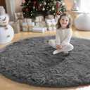 Amdrebio Grey Round Rugs 6Ft for Bedroom Living Room Decor, Fluffy Shaggy Circle Area Rug for Kids Room Classroom Playroom, Large Furry Floor Circular Gray Carpet for Teen Girls Boys Nursery Dorm