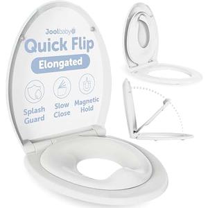 Jool Baby Quick Flip Toilet Seat with Built-in Potty & Splash Guard for Toddler Training, Slow Close (Elongated)