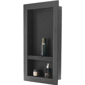VEVOR Shower Niche, 16 x 28 x 4 inch Recessed Wall Niche with Movable Divider Shelf, Modern Soap & Shampoo Storage Organizer, Square Corners, Sealed Waterproof Design, Black for Bathroom Shower