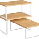 SONGMICS Cabinet Organizer Shelf, Set of 3 Kitchen Counter Shelves, Kitchen Storage, Spice Rack, Stackable, Expandable, Cloud White and Natural Beige UKCS014YL02