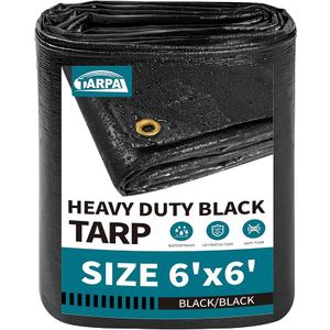 TARPAL tarp Waterproof 6x6 Feet Black Heavy Duty tarps 14mil polyethylene tarps Multifunctional Tarpaulin，Snow or UV Protection,Suitable for Outdoor Furniture, awnings,Roofs,Tents tarp Cover
