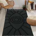 Uphome Boho Area Rug 3'x5' Washable Evil Eye Tufted Bedroom Rug with Tassels Soft Cotton Woven Entryway Rug Modern Minimalist Dark Gray Floor Carpet for Home Living Room Kitchen Hallway