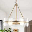 Modern Chandelier for Dining Room, 22" Gold Glass Chandelier, Large Farmhouse Round Chandelier for Dining Room, Foyer, Bedroom, Hallway, Entryway