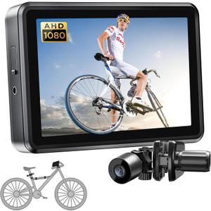 FEISIKE Handlebar Bike Mirror, Bicycle Rear View Camera with 4.3'' HD Night Vision Function, 145 Wide Angle View, Adjustable Rotatable Bracket, Compatible with Bicycle, Mountain, Road Bike