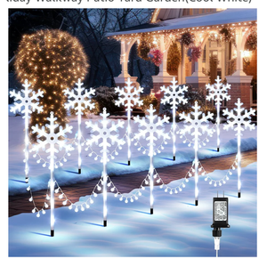 Christmas Snowflake Pathway Lights Outdoor, Set of 10 Christmas Pathway Lights with 8 Lighting Modes, Outdoor Xmas Decorations with Timer for Holiday Walkway Patio Yard Garden(Cool White