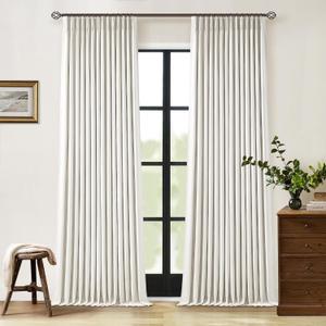 90 Inch Pinch Pleated Linen Blackout Curtains 2 Panels for Living Room Cream Natural 100% Black Out Curtains 90 Inches Long Pinch Pleat Dual Layer Drapes Birch Ivory Drapes for Dining Bedroom Office (40"W x 90"L (Pack of 2))