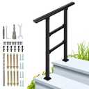2-Step Outdoor Stair Railing: Black Wrought Iron Handrail for 1 to 2 Steps - Porch Stairs Hand Rail Railings Kit