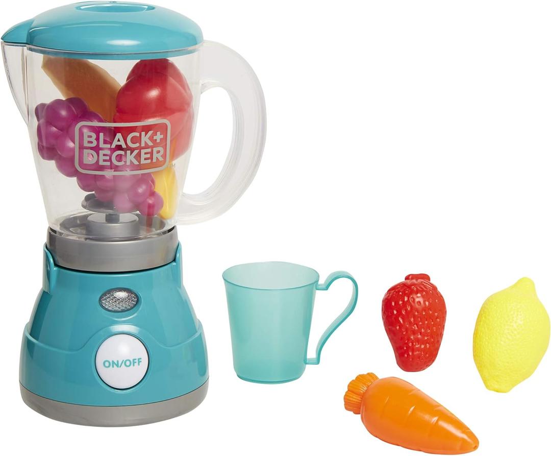 BLACK+DECKER Junior Blender Role Play Pretend Kitchen Appliance for Kids with Realistic Action, Light and Sound - Plus Toy Fruit and Vegetable Foods for Imaginary Cooking Fun