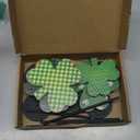 5 Pcs St Patricks Day Decorations Shamrock Wooden Sign Stand Irish Wood Centerpiece Table Decorations Freestanding Clover Signs St. Patrick's Day Decor for Gift Desk Party(Cute Shamrock)