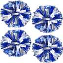 4Pcs Upgraded 12inch Metallic Cheerleading Pom Poms, HOLENGS Cheerleader Pompoms Cheer Poms for Kids Adults, Cheering Squad Pompoms for School Sports Games Dance Party (Blue and Silver)
