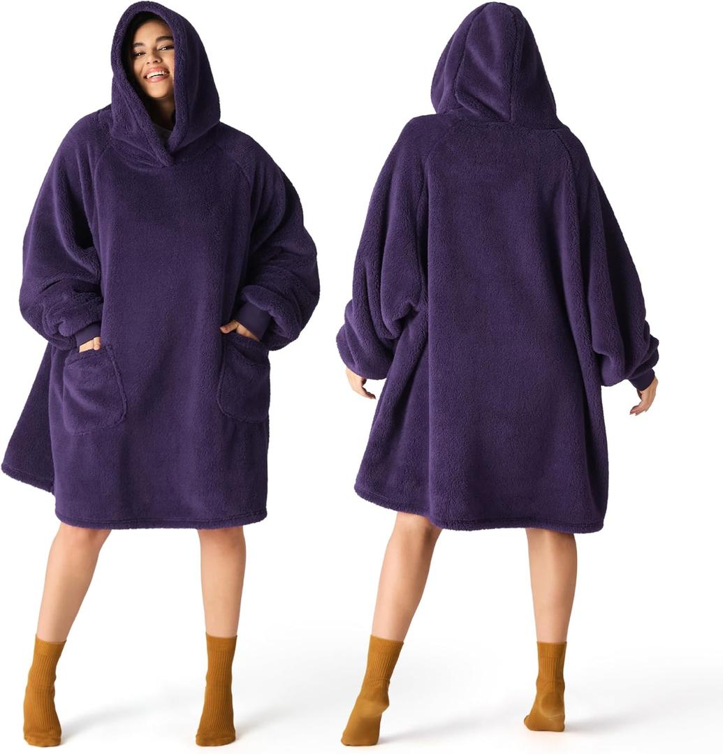 Bedsure Wearable Blanket Hoodie Gifts for Women, Warm Cozy Giant Hoodie Blanket Oversized Sweatshirt Present for Mom Wife GF Men Adult, Dark Purple (Standard)