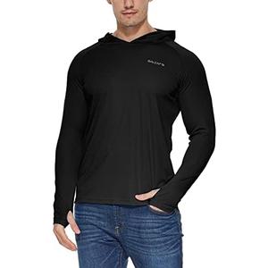 baleaf Men's Sun Protection Hoodie Shirt UPF 50+ Long Sleeve UV SPF T-Shirts Rash Guard Fishing Swimming Lightweight (M, Black)