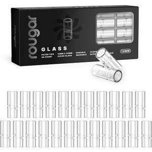 12mm Glass Tips Clear 25 Pack | Reusable Borosilicate Glass Filters | Durable, Easy-to-Clean 12x30mm