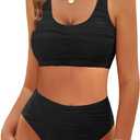 VIMPUNEC High Waisted Bikini Sets for Women Two Piece Tummy Control Swimsuits Sporty High Cut Bathing Suit (Medium)